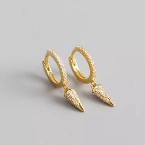 New 18K Gold Vermeil Sterling Silver 925 Crystal Spike Hoops earring set